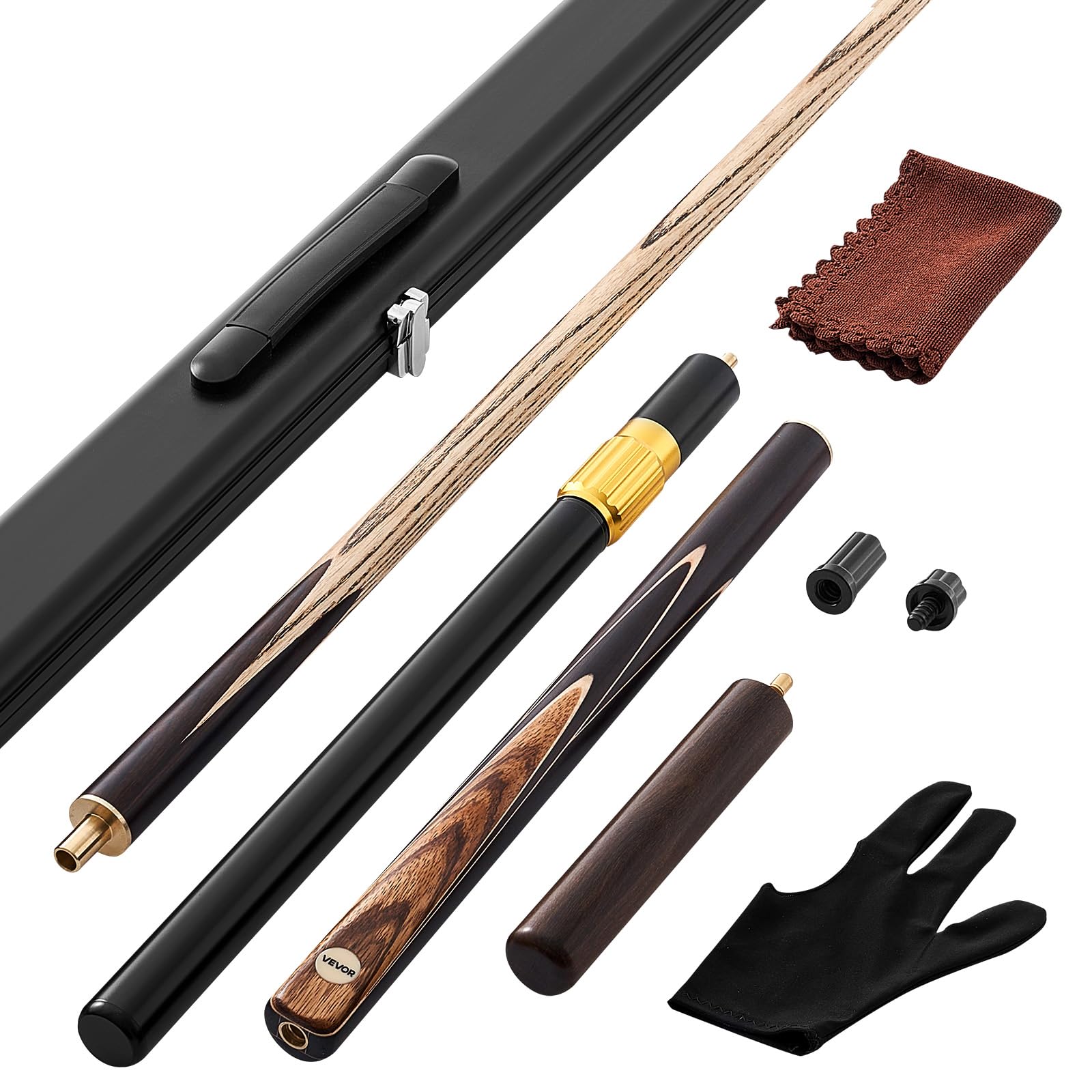 VEVOR Queue de Billard articulée 1447,8 mm, 540 g, Canne de Billard avec rallonge, Embout en Cuir de 9,5 mm et étui en Aluminium, Queue de Snooker pour Table de Billard Professionnelle, Bar, Maison
