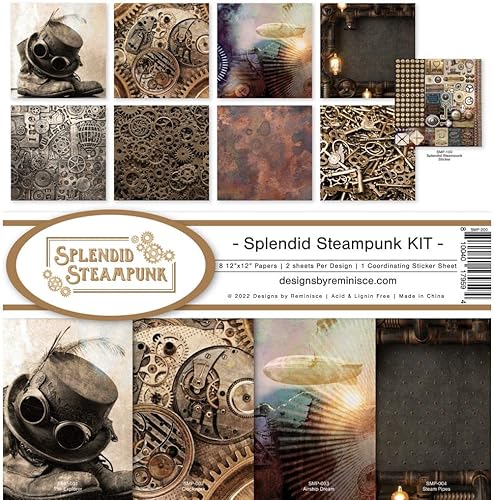 Reminisce Splendid Steampunk Scrapbook Collection Kit, blanco 12x12 pulgadas