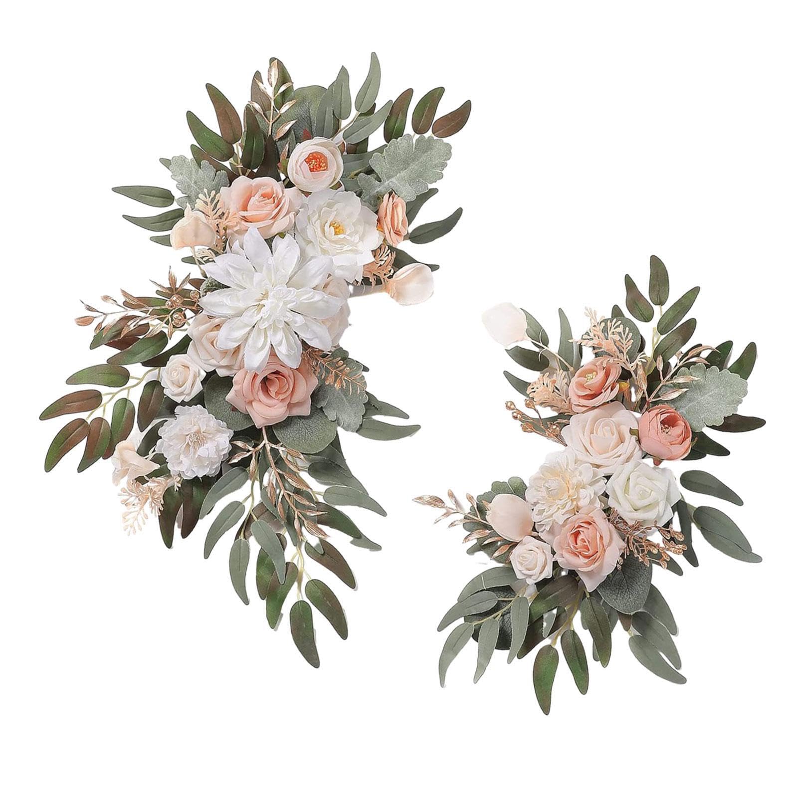 QUXVUIS Wedding Artificial Flowers With Green Leaves Swag Premium Silk Flower Arrangement Special Occasions There Are 2 Wedding Arch Flowers In Set. Silk, Champagne White
