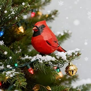 HandCarved Wooden Cardinal Figurines – Small Carved Red Bird Statues, Male Cardinal Sculpture Craft Set for Shelf, Desk, Garden, Creative Home Decor, Christmas Decorations & Unique Handmade Gifts