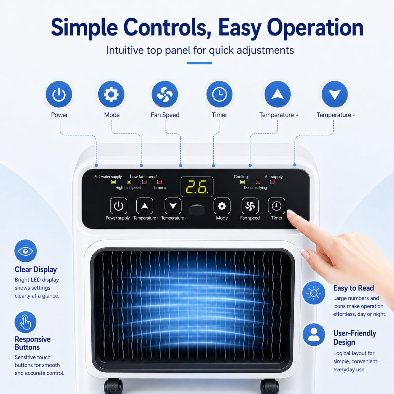 Klimatyzator mobilny 12000 BTU z trybem nocnym do sypialni i biura 50dB | Pilot, wyświetlacz LED, dwa biegi nawiewu i timer 24-godzinny ułatwiają ustawienia oraz planowanie pracy.