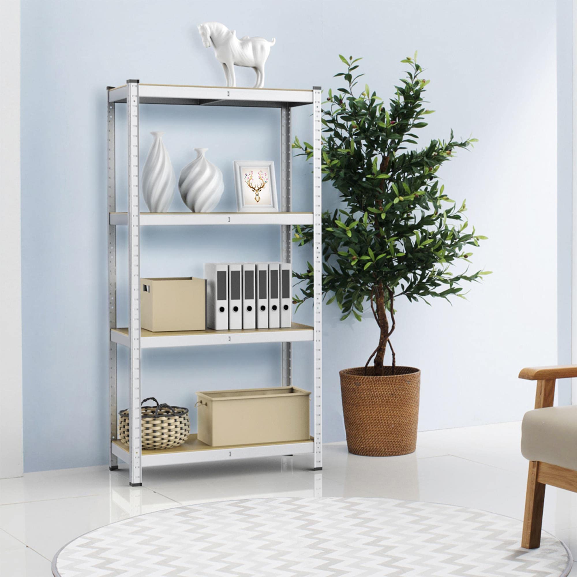 Yaheetech Lot de 2 Étagères de Rangement Charge Lourde Meuble de Garage Ratelier Cuisine Salon 80 × 40 × 160 cm Acier Galvanisé MDF Capacité de Chaque Tablette 130 kg