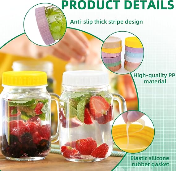 8 Pcs Colored Plastic Mason Jar Lids, 70mm Regular Mouth Canning Jar Lid