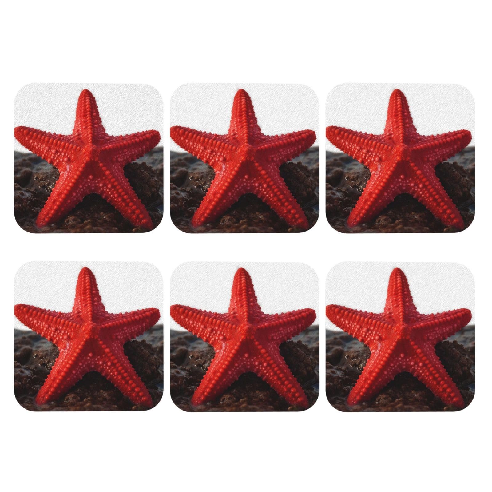 6pcs Leather Coasters for Drinks, Red Starfish Drink Coasters for Tabletop Protection, 4" Cup Coasters for Coffee Table Decor, Non-Slip Drinking Cup Mat for Hot Or Cold Drink