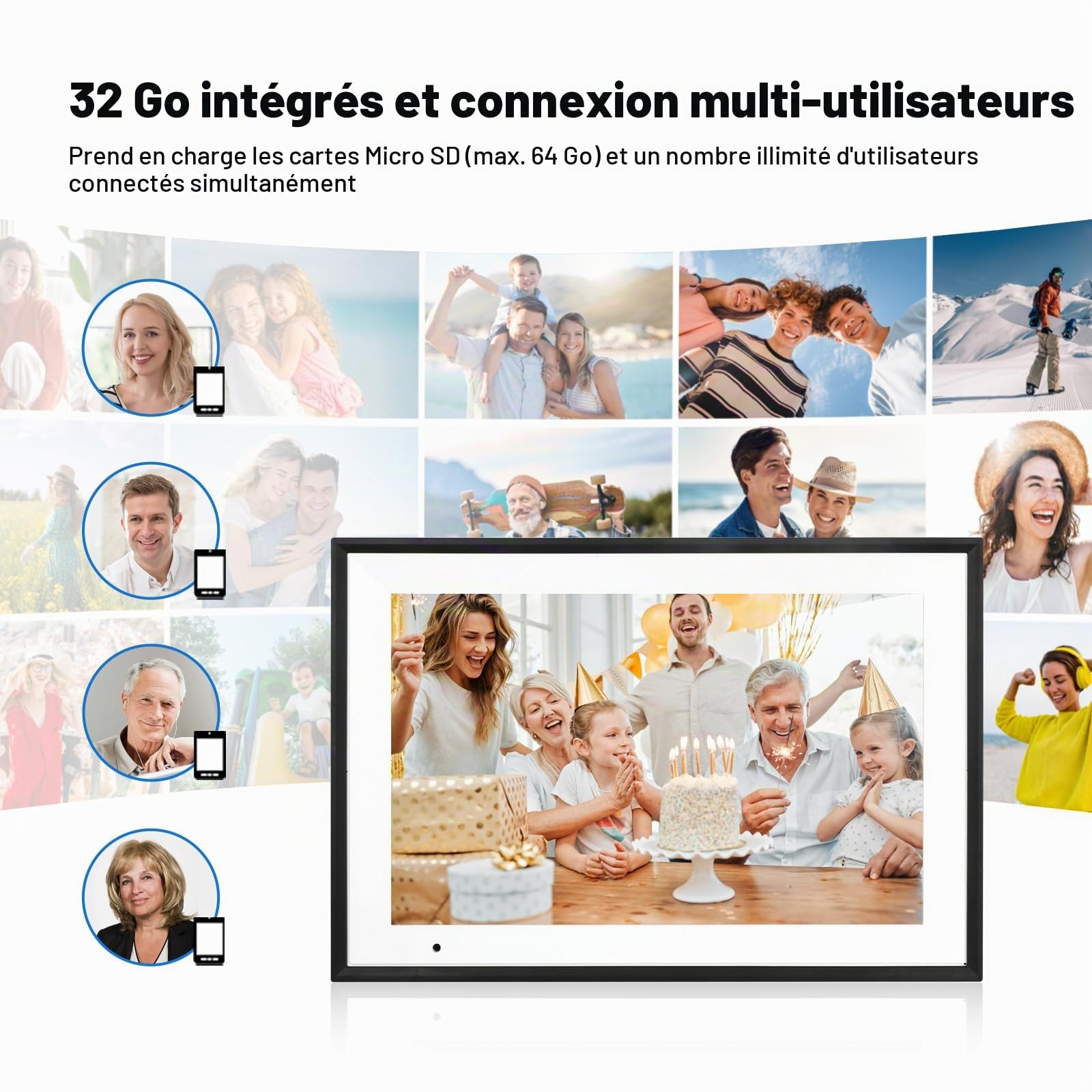Cadre Photo Numérique WiFi Anna Bella 10,1 Pouces, Cadre Électronique 1280x800 HD, 32GB, Rotation Automatique, Écran Tactile Intelligent, Configuration à Distance Facile Via l'App AiMOR