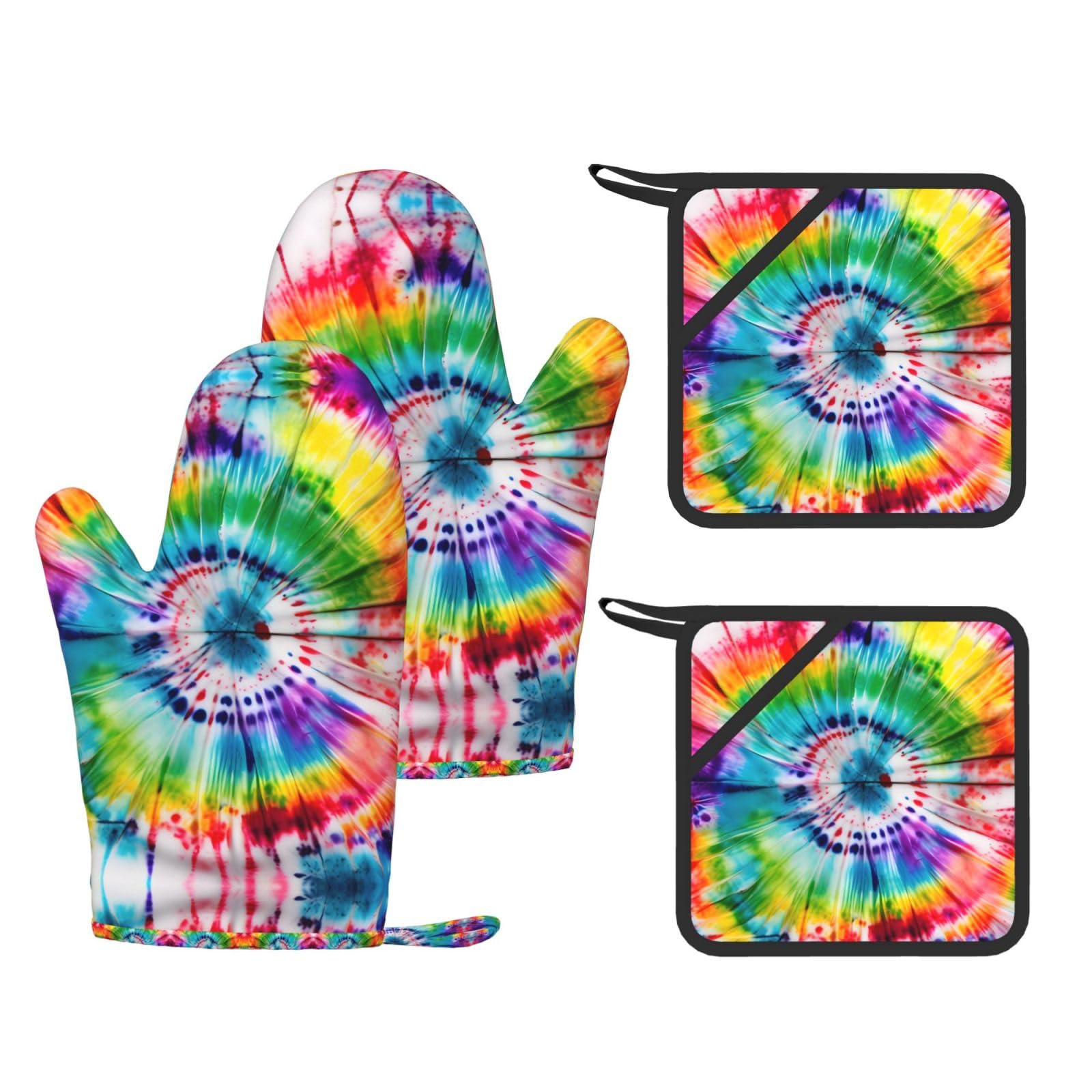 Gants de cuisine en silicone tie dye et anti-chaleur pour plats chauds x4