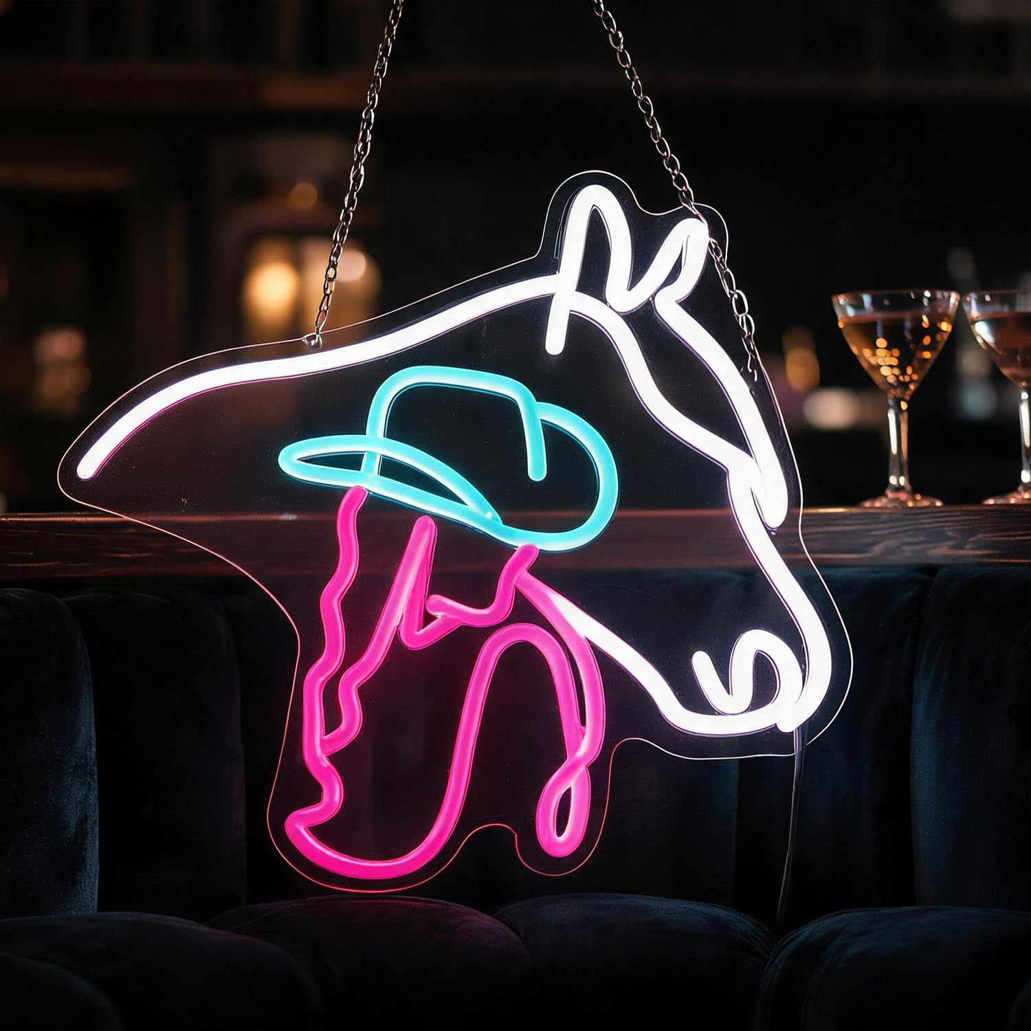 Letrero de neón de caballo de vaquera, luz de neón, luz LED de señora de caballo, señal LED de vida de campo, decoración de pared de habitación de vaquero, letrero de luz de neón para sala de juegos