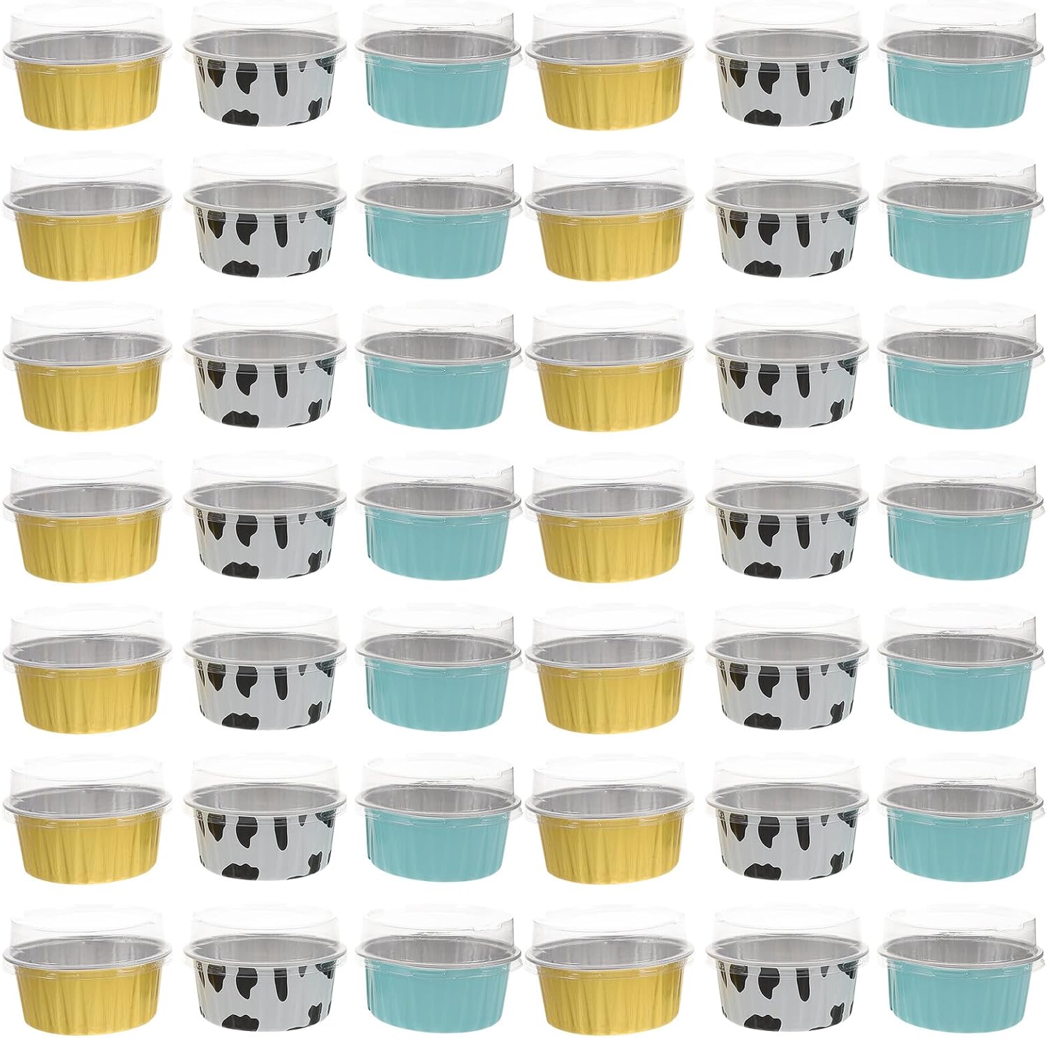 Kichvoe 120pcs Aluminum Foil Muffin Cups with Lids, Mini Cupcake and Pudding Molds, Disposable Baking Ramekins for Air Fryer and Oven, Mixed Colors for Party and Birthday Use