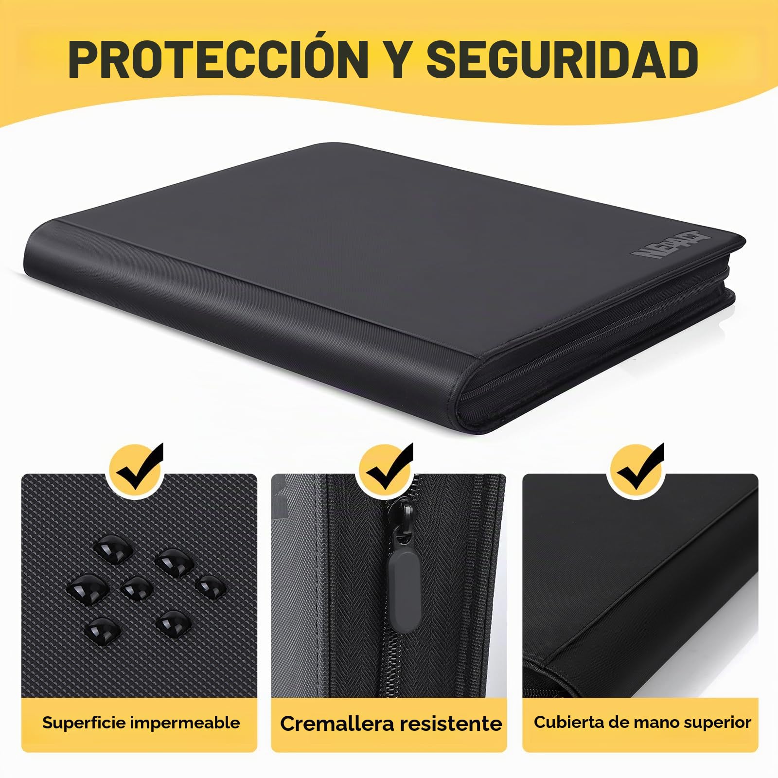 Carpeta de tarjetas de 16 bolsillos, carpeta de tarjetas coleccionables de doble cara sin anillo de 1280, carpeta de álbum con cremallera premium para TCG, MTG, tarjetas de juego, tarjetas deportivas