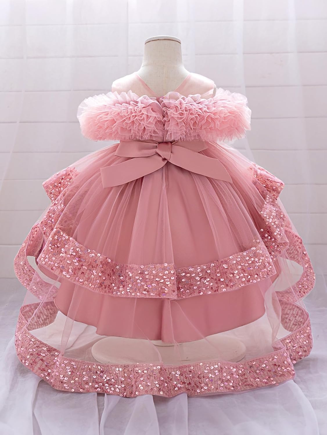 Baby Girls Tulle Sequin Sleeveless Dress Toddler A-Line Princess Gown with Ruffles
