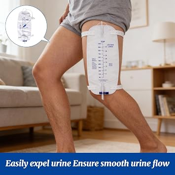 Urine Drainage Bags, 3 Pcs 1000ml Catheter Leg Bag, Catheters Night Bag with Adjustable Tightness Catheter Drainage Fixation Strap and Anti Reflux Chamber with T-tap Valve and Tube