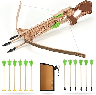 Crossbow Toy Set for Kids with 12 Handmade Wooden Arrows and Quiver, Cross Bow Archery Prop for Costume Cosplay, Halloween Party Role Play Gift for Boys and Girls, Green