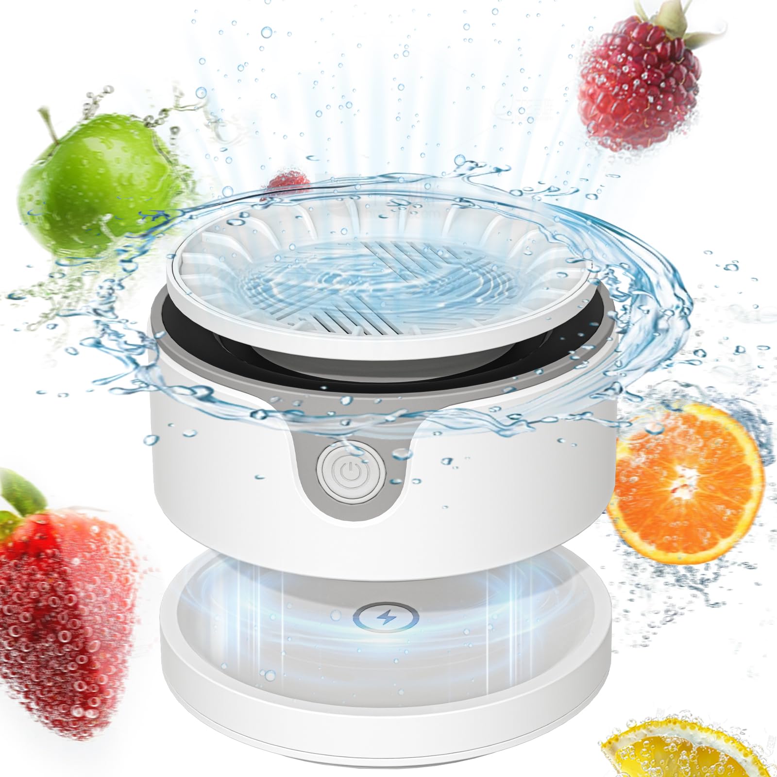 fruit and vegetable washing machine, upgrade titanium electrolysis purification fruit cleaner device waterproof fruit and vegetable purifier clean fresh produce in water (white)