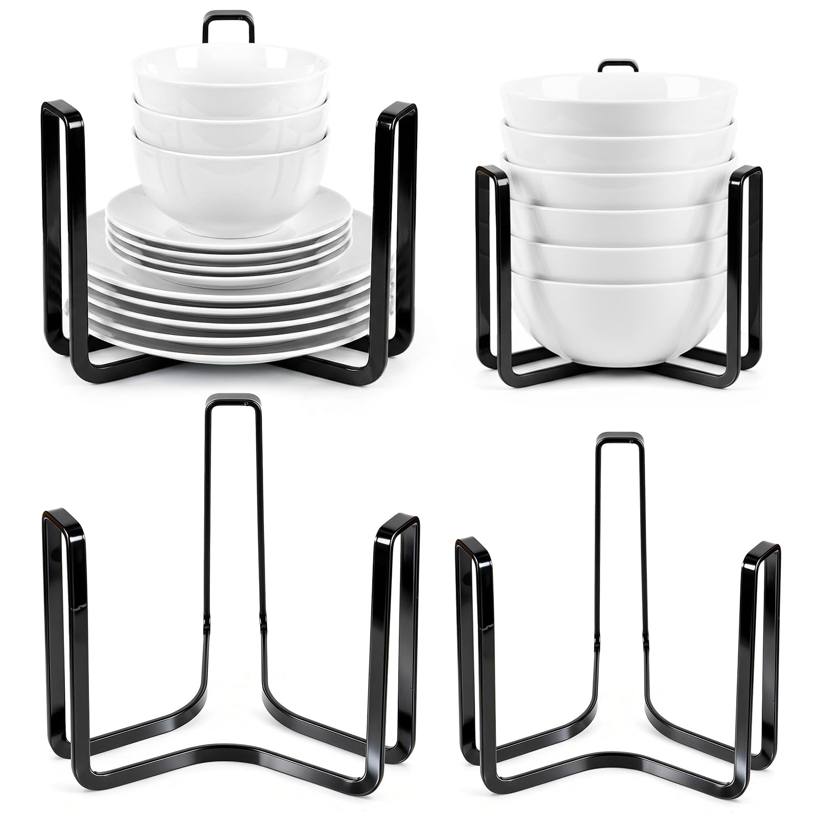 Photo 1 of AOZUO 4 Pcs Dinnerware Bowl Plate Holder Fit for 4.7 and 6.5 Inches Diameters Bowl, Metal Bowls Storage Dying Display Rack Bowls Holder Organizer for Kitchen Drawer Countertop Cabinet Cupboard Shelf