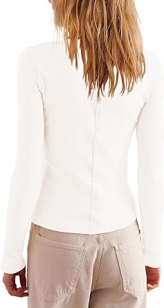 LAMISSCHE Womens Button Down Shirt Ribbed Long Sleeve Tops Fitted Shirt