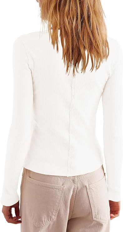 LAMISSCHE Womens Button Down Shirt Ribbed Long Sleeve Tops Fitted Shirt