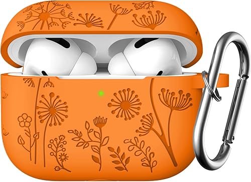 Lerobo - Funda protectora para estuche de AirPods Pro 1ª y 2ª generación, funda de silicona grabada con diseño floral para protección completa, con