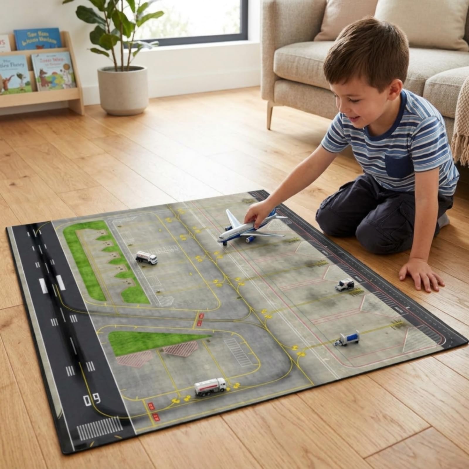 harayaa Supporto Base Aeroporto in Legno con Layout di Pista E Segnaletica Orizzontale Stampata E Aree Verdi Curate per Diorama di Modellismo E Esposizione su Scrivania Adatta per Attività Ricreative