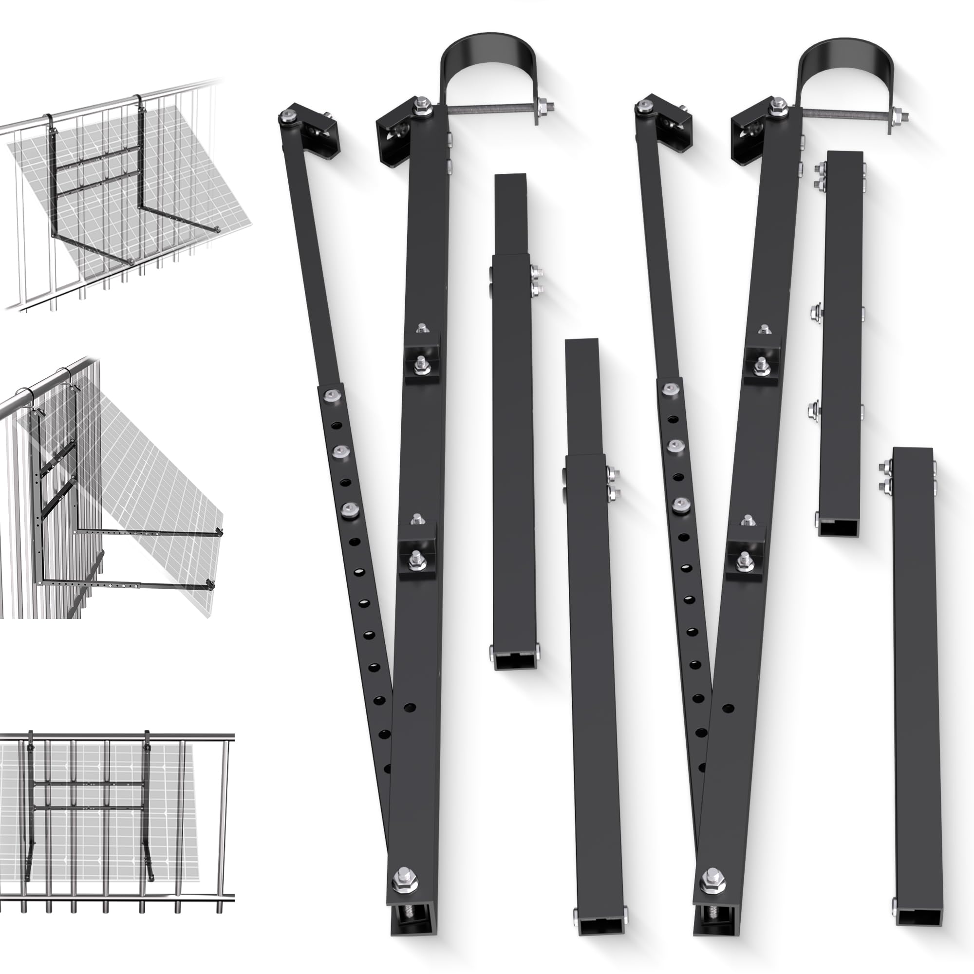 GLIESE Balkonkraftwerk Halterung für 400W-550W Solarmodule - 15°-45° verstellbar aus stabilem Aluminium, inkl. Haken für rundes Geländer - Für Balkon, Flachdach, Wand (Schwarz)