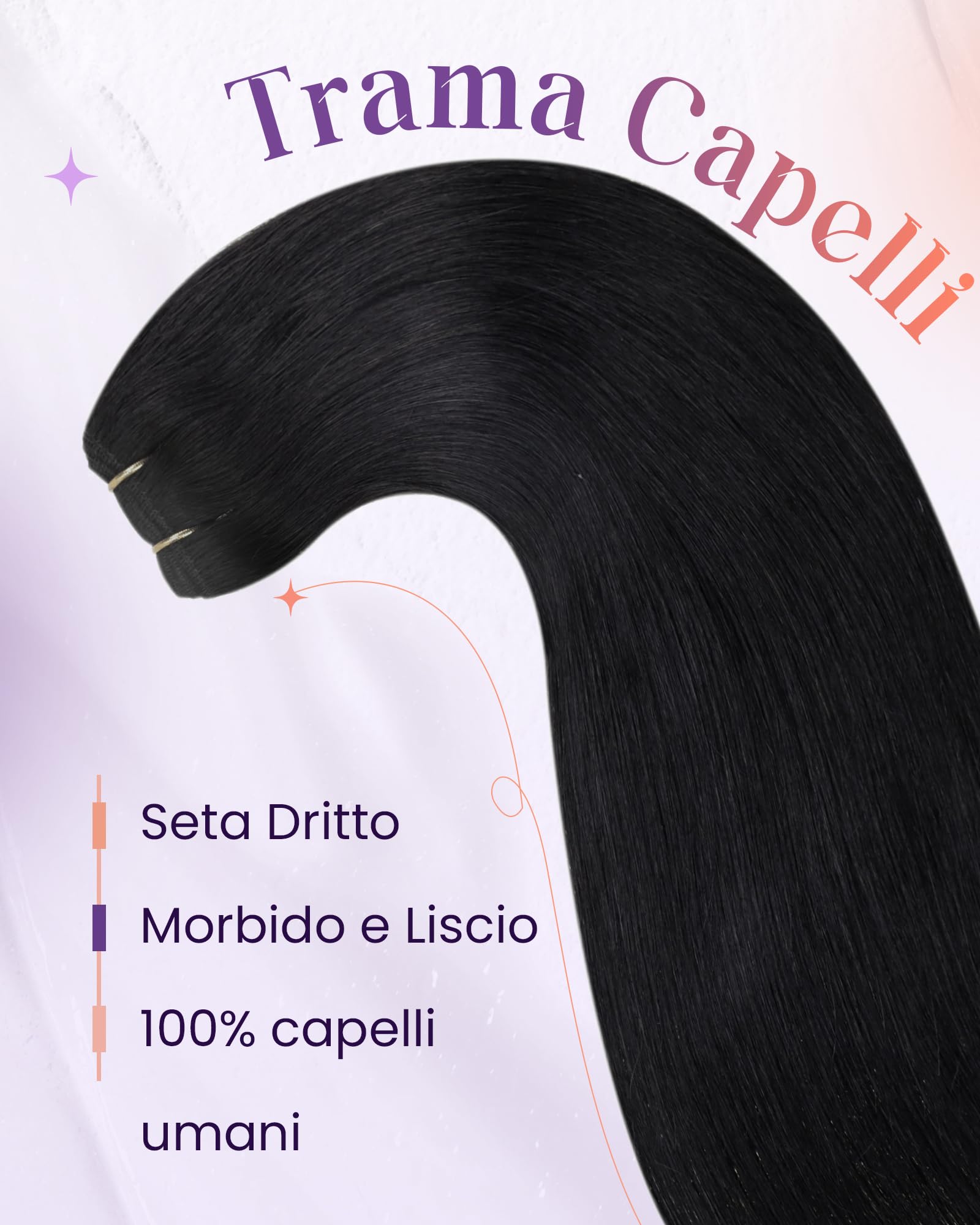 LaaVoo Extension Capelli Veri Tessitura Nero Jet 50cm 100g, Matassa Lucente Remy, Nero Intenso e Brillante, per un Look alla Moda #1 - 4
