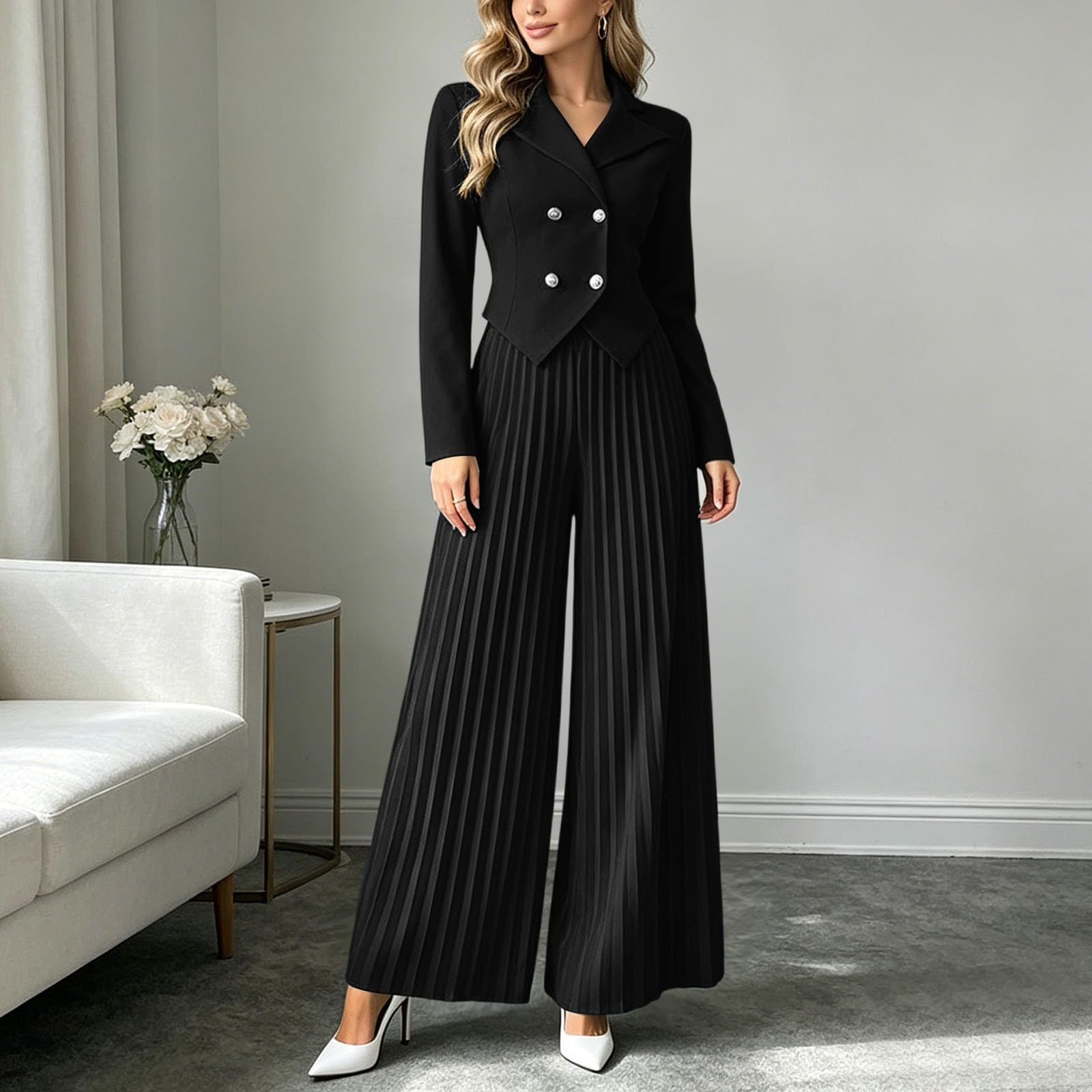 Completo Donna Estivo Elegante - Abbigliamento Estivo Donna Elegante Completo a Due Pezzi con Pantaloni E Maniche Lunghe Ideale per Occasioni Formali di Lavoro E Informali