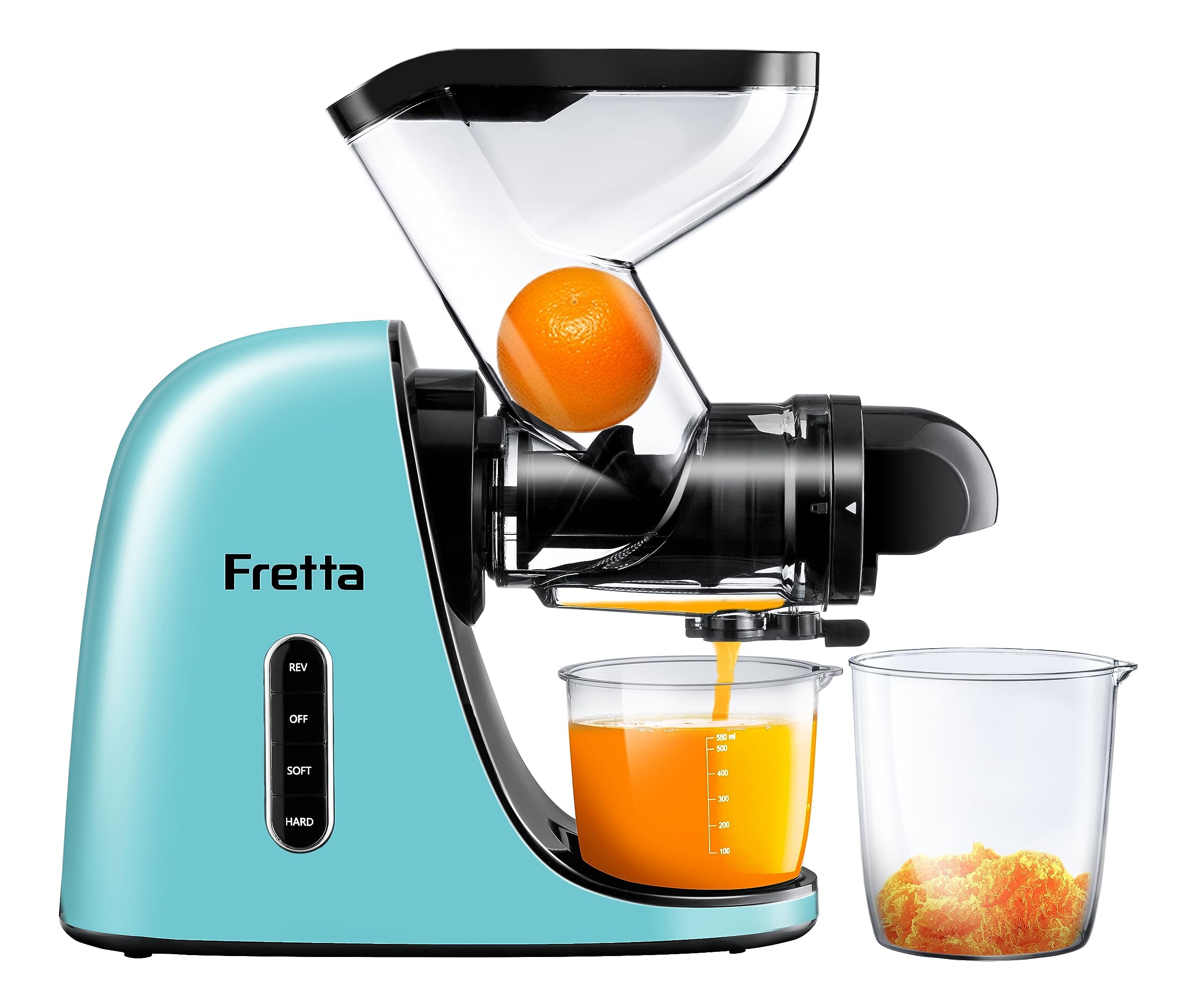 Fretta Cold Press Juicer, Wide 76mm Dual Chute for Whole Fruits, Auto-Reverse & High-Yield Extraction, BPA-Free, Quiet Slow Juicer Machine for Home Use โ Easy Clean, Max Nutrients (Blue)