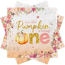 Little Pumpkin First Birthday Decorations-40pcs Little Pumpkin is Turning One Napkins, Disposable Fall 1st Birthday Paper Napkins for Girls Autumn Thanksgiving Party Supplies