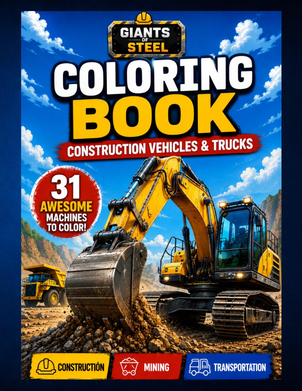 Giants of steel: Mining Coloring Book for Kids – Excavators, Trucks, Bulldozers and Heavy Machines: 31 Amazing Construction and Mining Vehicles to Color for Kids Ages 3–10