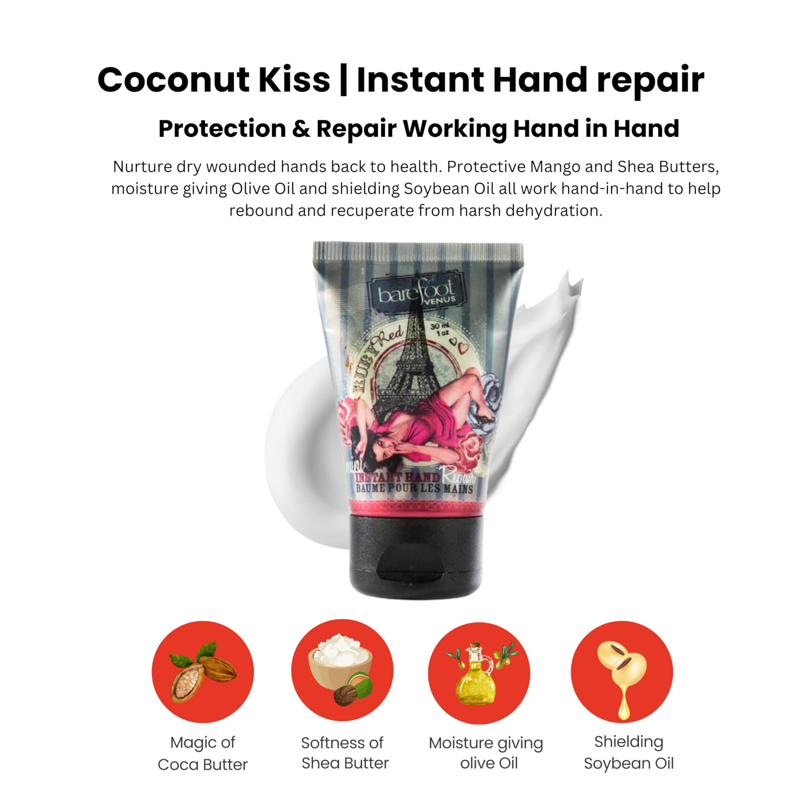 Barefoot Venus Ruby Red Mini Instant Hand Repair Cream 1 Ounce (2 Pack)