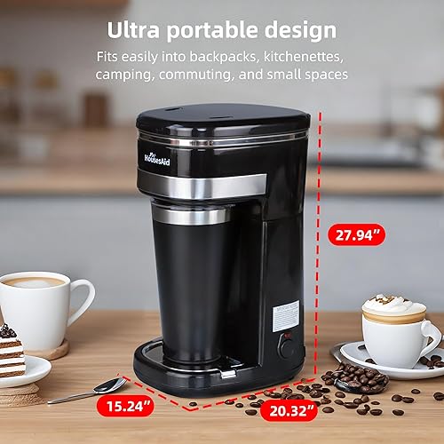Miniatura 3 de Cafetera, cafetera de una sola porción, cafetera de una taza con filtro reutilizable y botón de control de un solo toque, cafetera portátil para