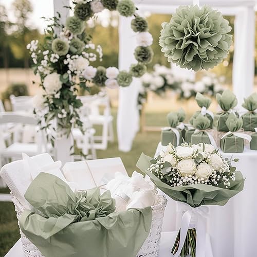 Miniatura 8 de Qilery 500 hojas de papel de seda verde salvia a granel de 15 x 20 pulgadas, sin ácidos, hojas de papel de embalaje de flores de boda para