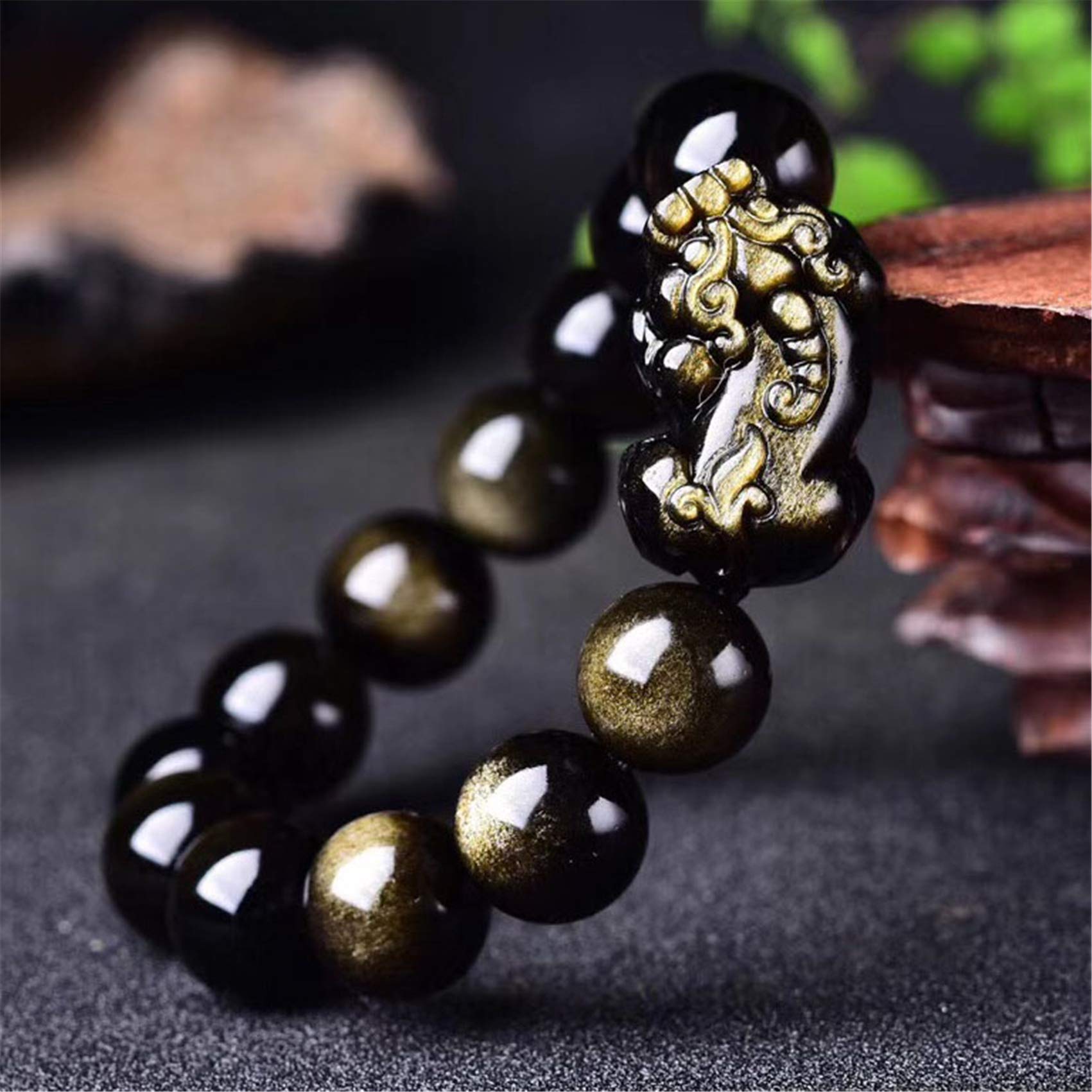 Bracelet obsidienne noire Feng Shui Pixiu Pi Yao | Bijou de protection unisexe et chance