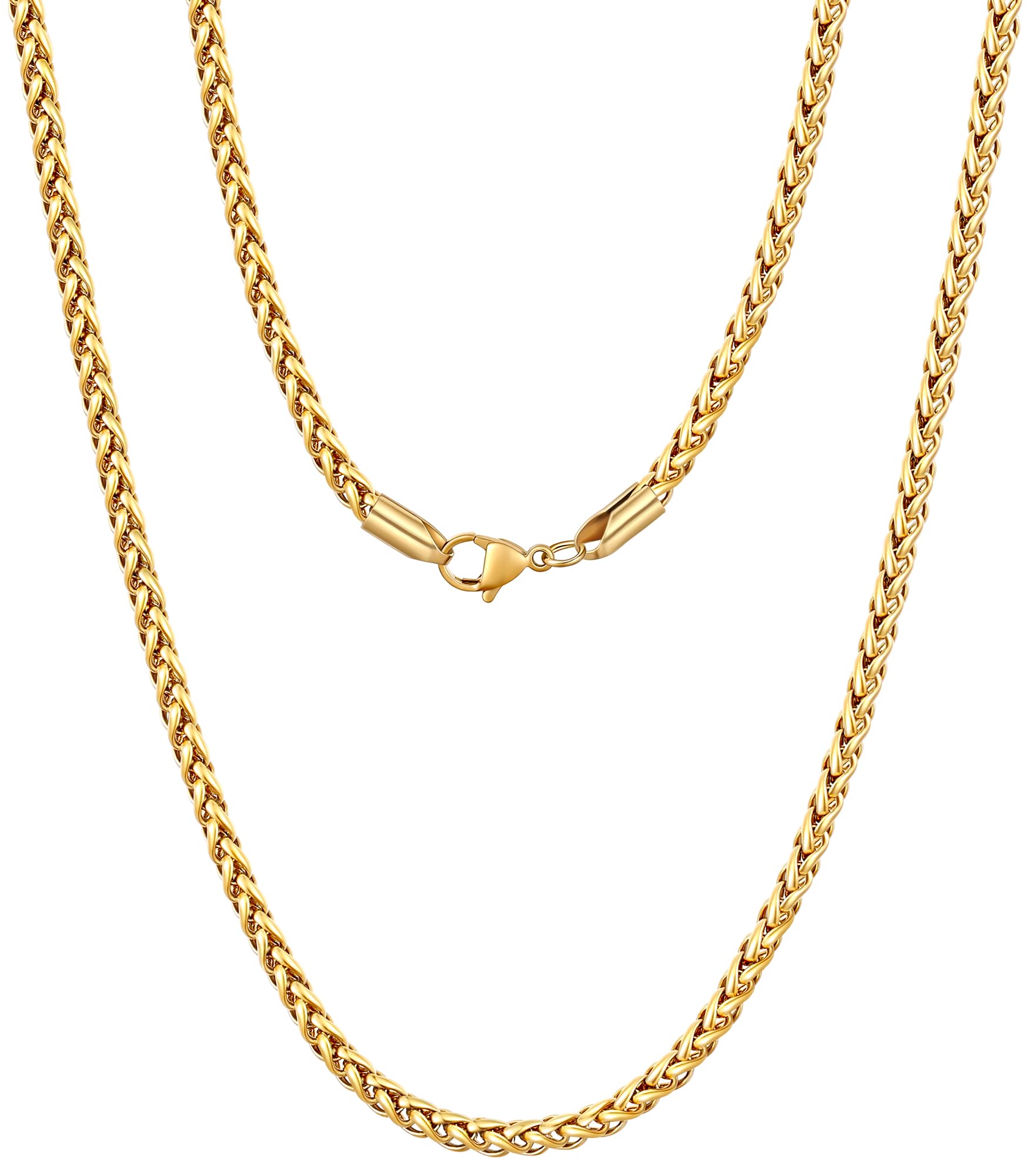 Wheat Chains for Men and Women, 2/2.5/3/4/5 mm Silver/14K Gold Plated/Black Necklace, Stainless Steel Men's Necklace 40-62 cm-image-30
