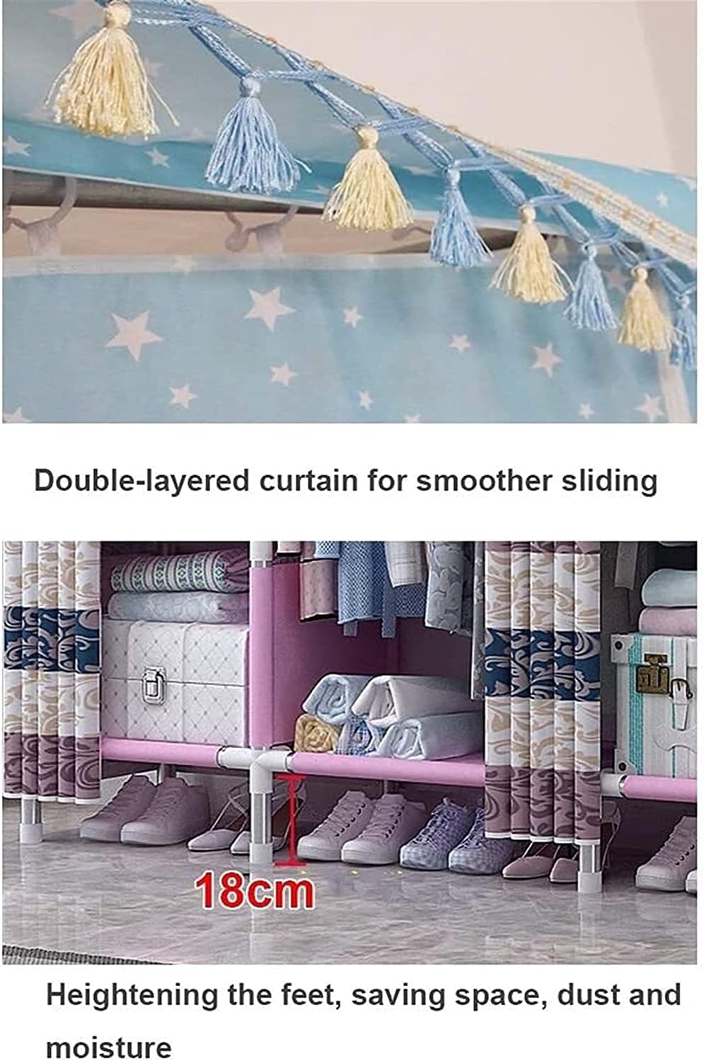 Portable Wardrobe Cloth Wardrobe Wardrobe Bedroom Folding Simple Cloth Steel Tube Bold Reinforcement Double Thicken Fabric Assembly Steel Frame,D Portable Cloth Hanger