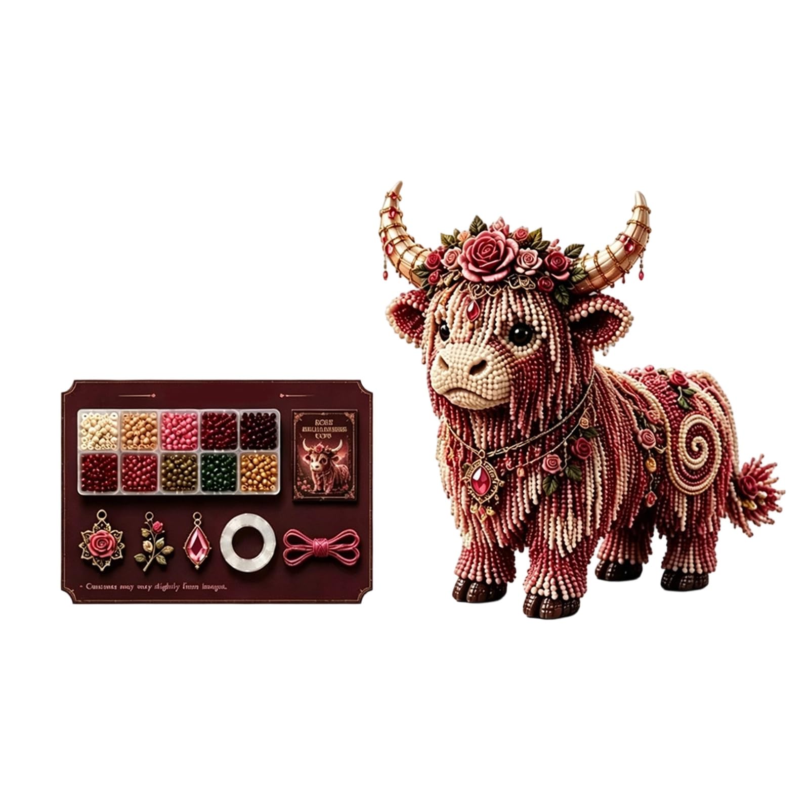 ZhzeYun Mythical Highland Cow 3D Beaded Animal Kit – DIY Bead Craft Set for Adults & Teens, Beginner Friendly 3D Beading Kit, Creative Craft Project, Handmade Gift Idea D