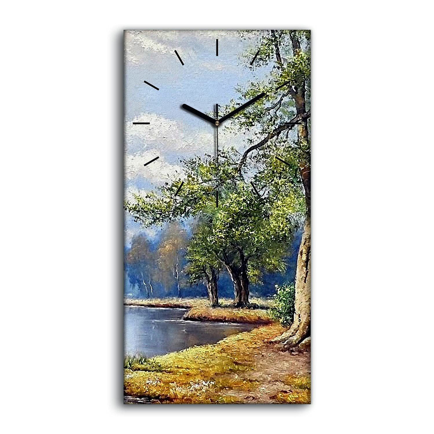 Horloge sur toile art mural paysage arbres nuages 30x60