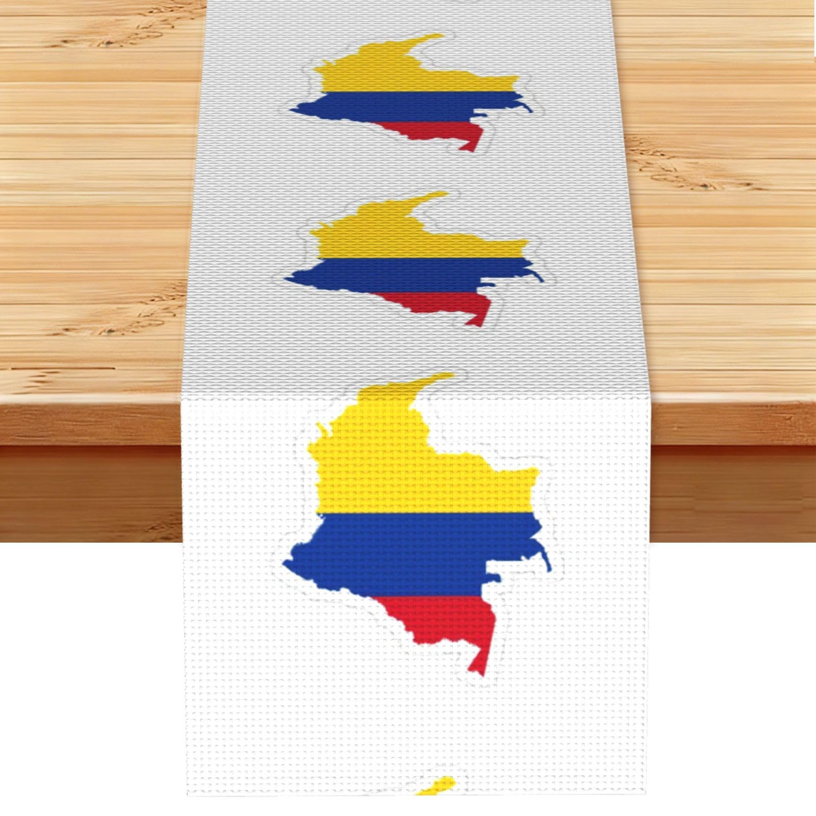 Colombia Flag Map Printed Table Runner 13 x 72, Wrinkle Resistant Decor for Dining Table Coffee Table Fireplace