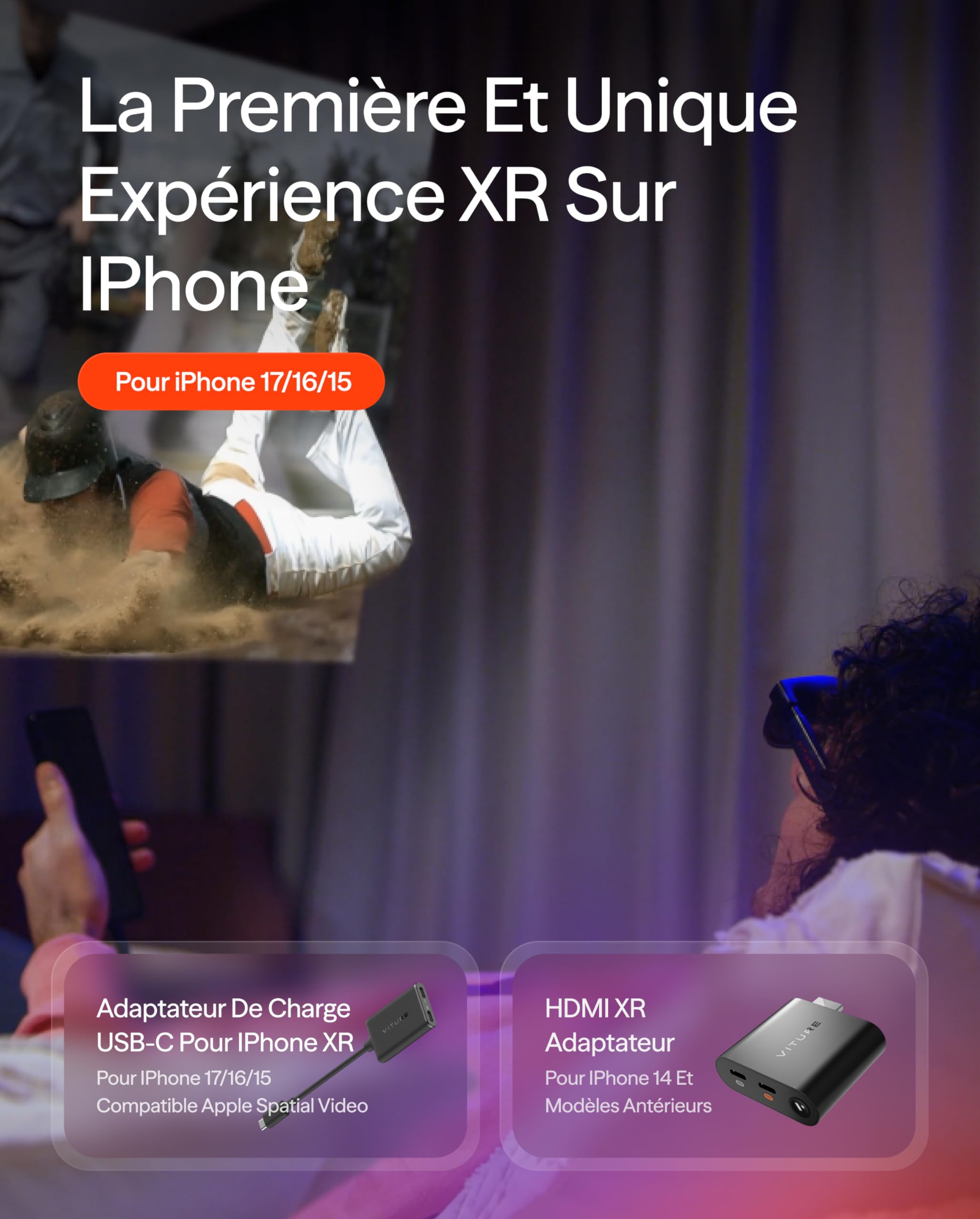 VITURE Adaptateur de Charge USB C XR USB-C iPhone Multi-écran 3DoF 3D Spatial VR Compatible iPhone 17/16/15 Charge Lecture
