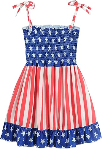 CM-Kid Vestido de bandera estadounidense para niñas pequeñas, vestidos patrióticos del 4 de julio, ropa de Estados Unidos, Día de la Independencia,