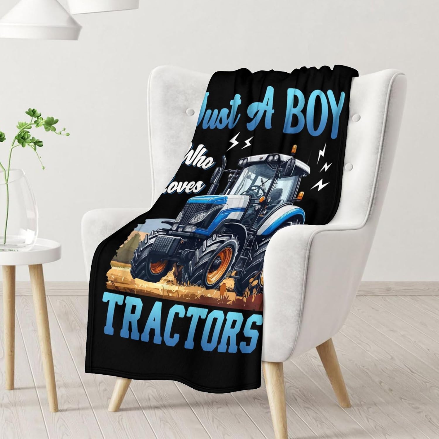 Kids Blanket, Tractor Blanket, 80 x 60 Inches Tractor Blanket for Kids, Just A Boy Who Loves Tractors, Soft Flannel Throw Blanket Gift, Cozy Black Truck Throws for Bed, Living Room Sofa Office Trip