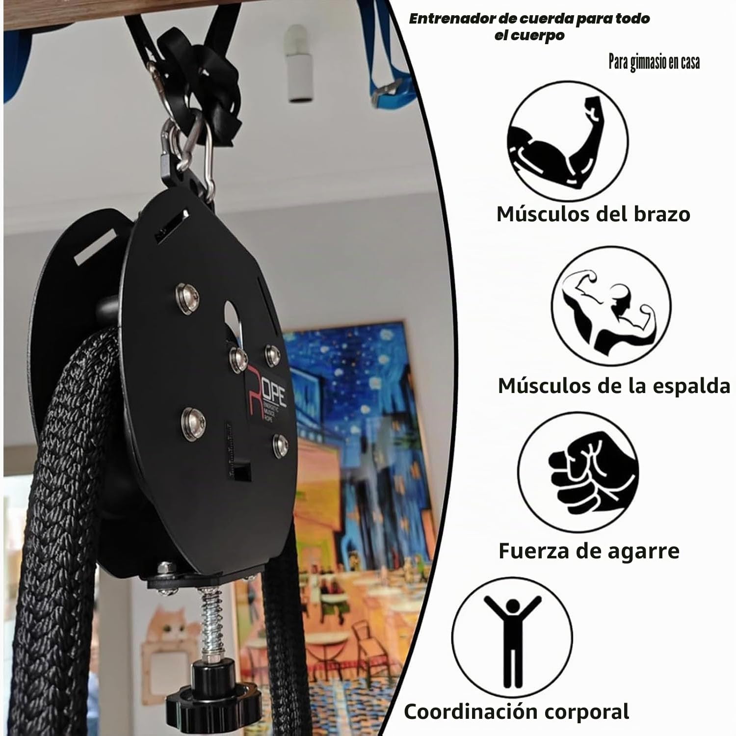 Entrenador de Poleas Sistema Cable-Polea Resistencia Ajustable Entrenador de Cuerda Infinita Máquina Cuerda Sin Fin Poleas Suspensión Equipo de Entrenamiento FíSico La Espalda