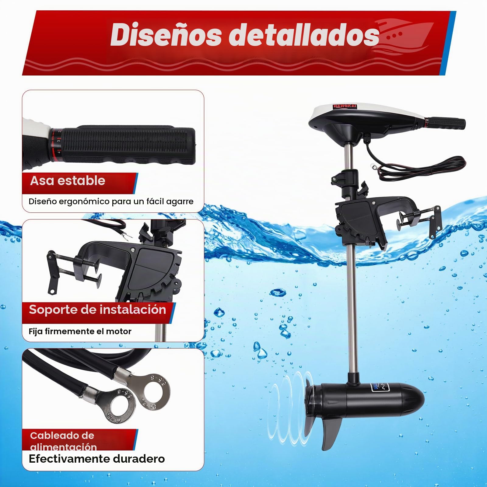 80LBS Motor fueraborda eléctrico de 12 V, motor de barco eléctrico con 5 marchas adelante y 2 marcha atrás, altura ajustable, motor de cobre puro para kayaks, canoas, botes inflables