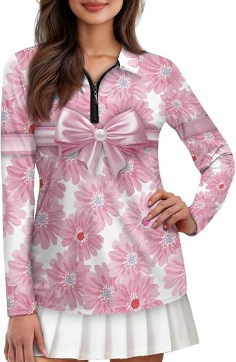 Womens Golf Shirt Long Sleeve Sun Protection Fashion Golf Tops XS-2XL
