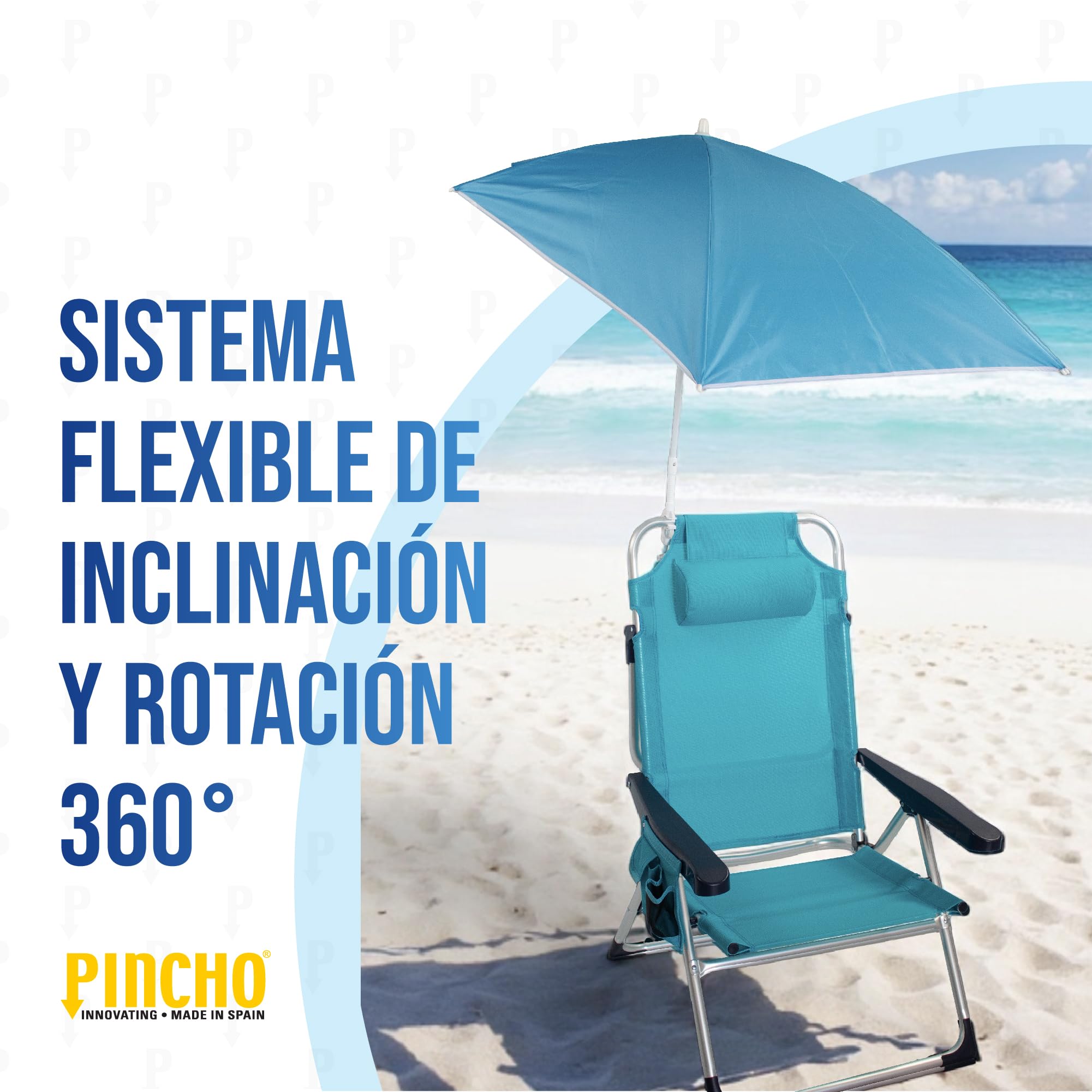 Pincho Ombrellone a vela da spiaggia con rotazione a 360 gradi e doppia posizione di ancoraggio, protezione solare UPF, struttura leggera pieghevole, ideale per pesca, lettura e attività all'aperto (2