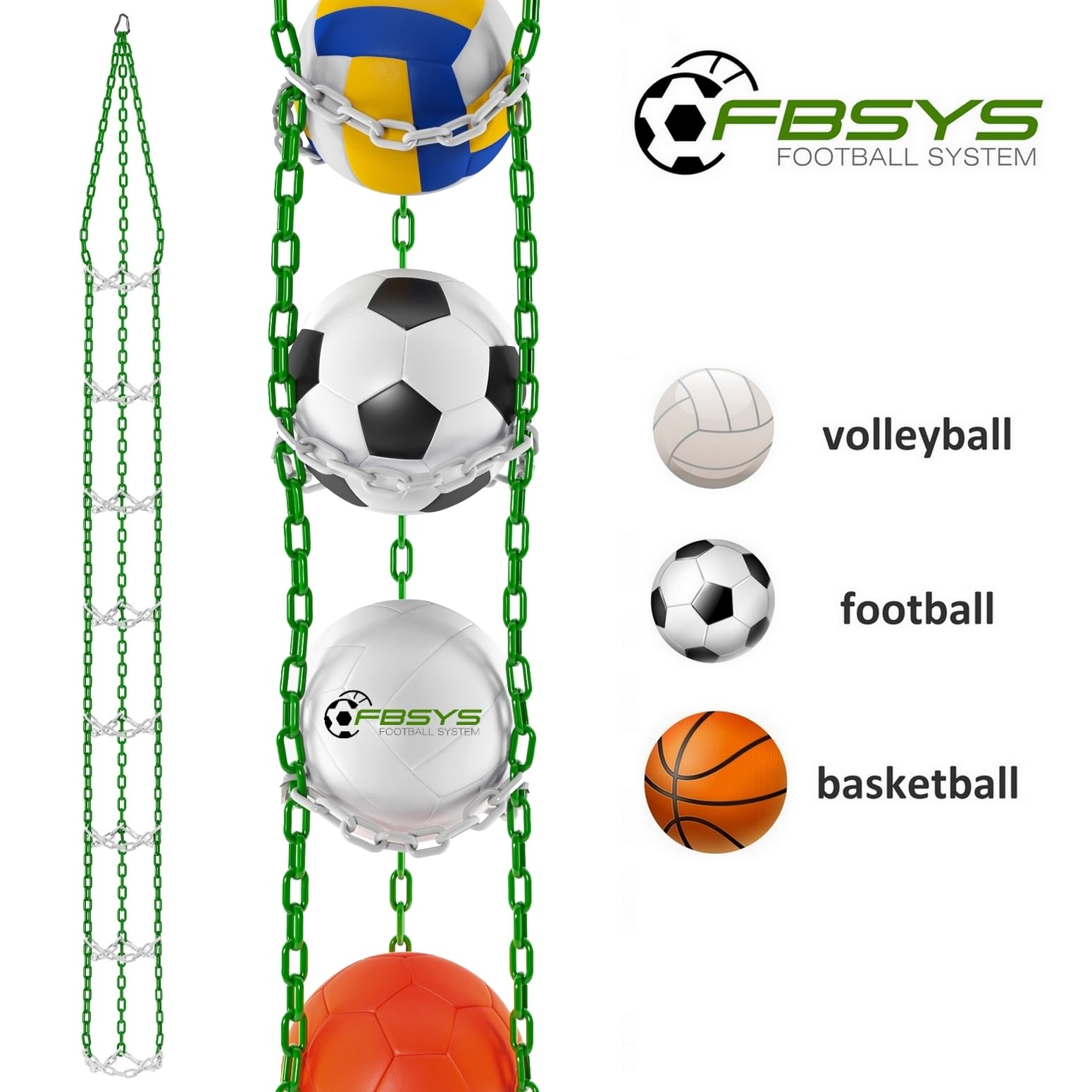Ballhalter - Halter für 8 Bälle (Basketball, Fußball, Volleyball) - Veranstalter für Bälle - Grün-Weiß
