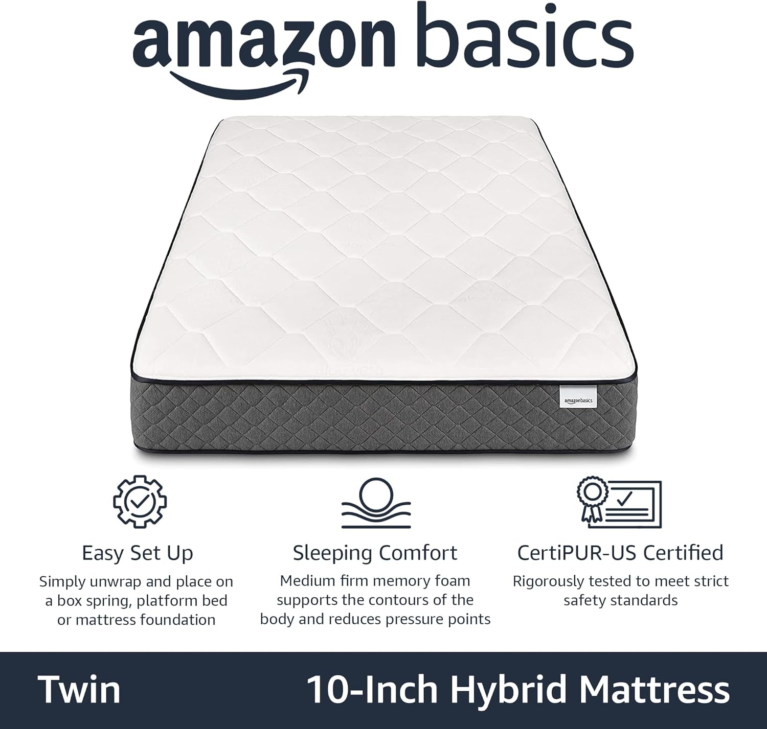 Amazon Basics Hybrid Mattress, Medium Feel, Memory Foam, Motion