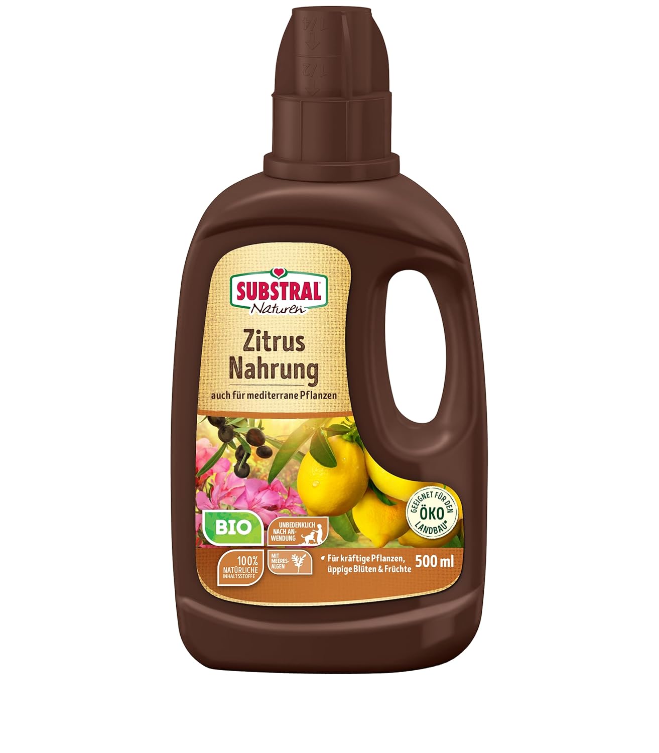 Substral Naturen Organic Citrus and Mediterranean Plants Food, Organic Mineral Liquid Fertiliser Made from Natural Resources with Seaweed, 500 ml