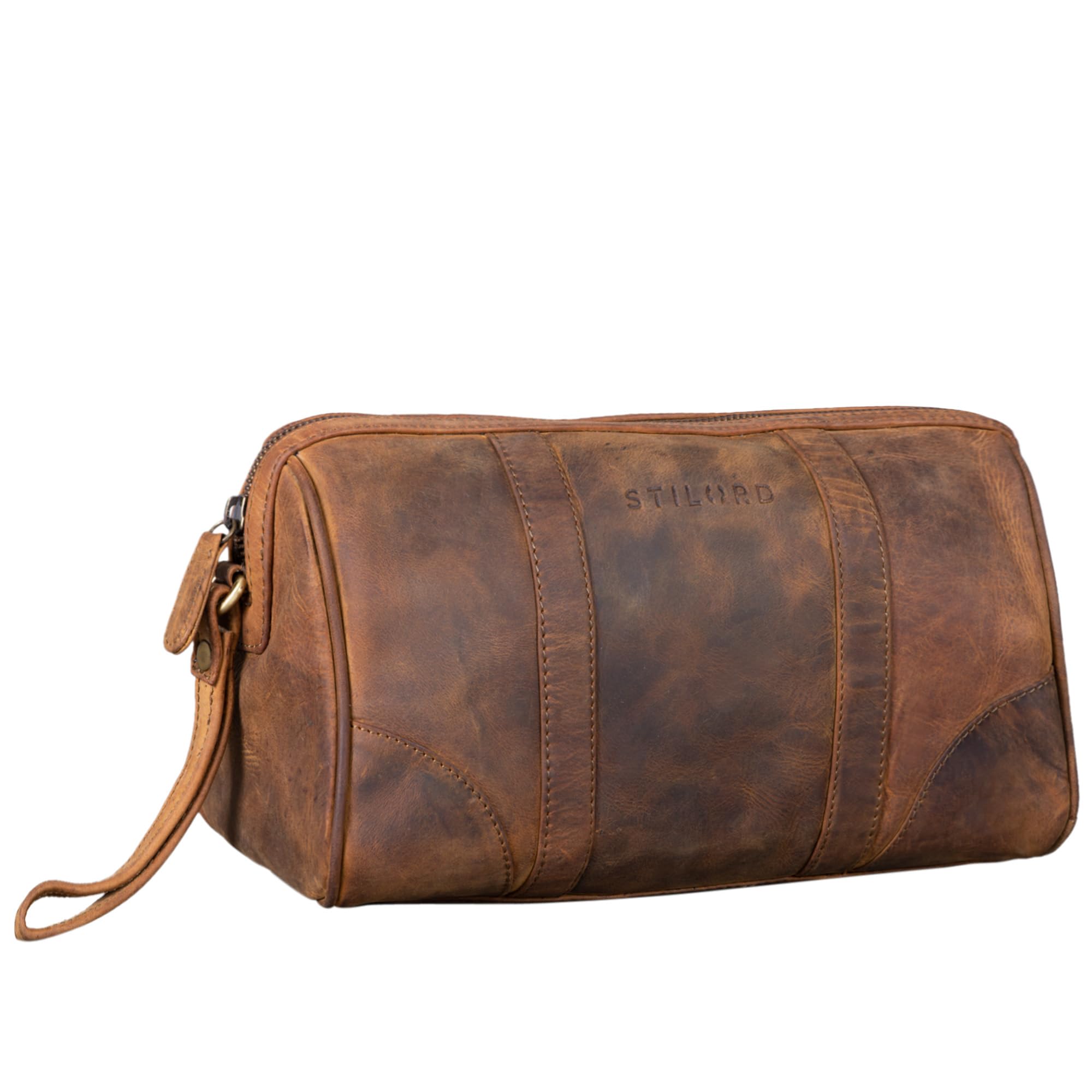 STILORDCharles' Large Vintage Design Leather Toiletry Bag for Men and Women Necessary with Handle