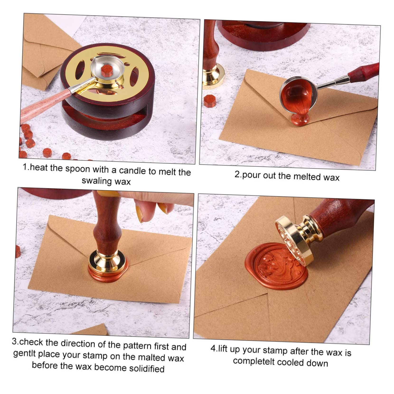 Lurrose 3 Set Di Cucchiai Scaldacera Con Manico in Legno Elegante Decorazione Per La Casa Per Progetti Di Sigillatura Di Candele