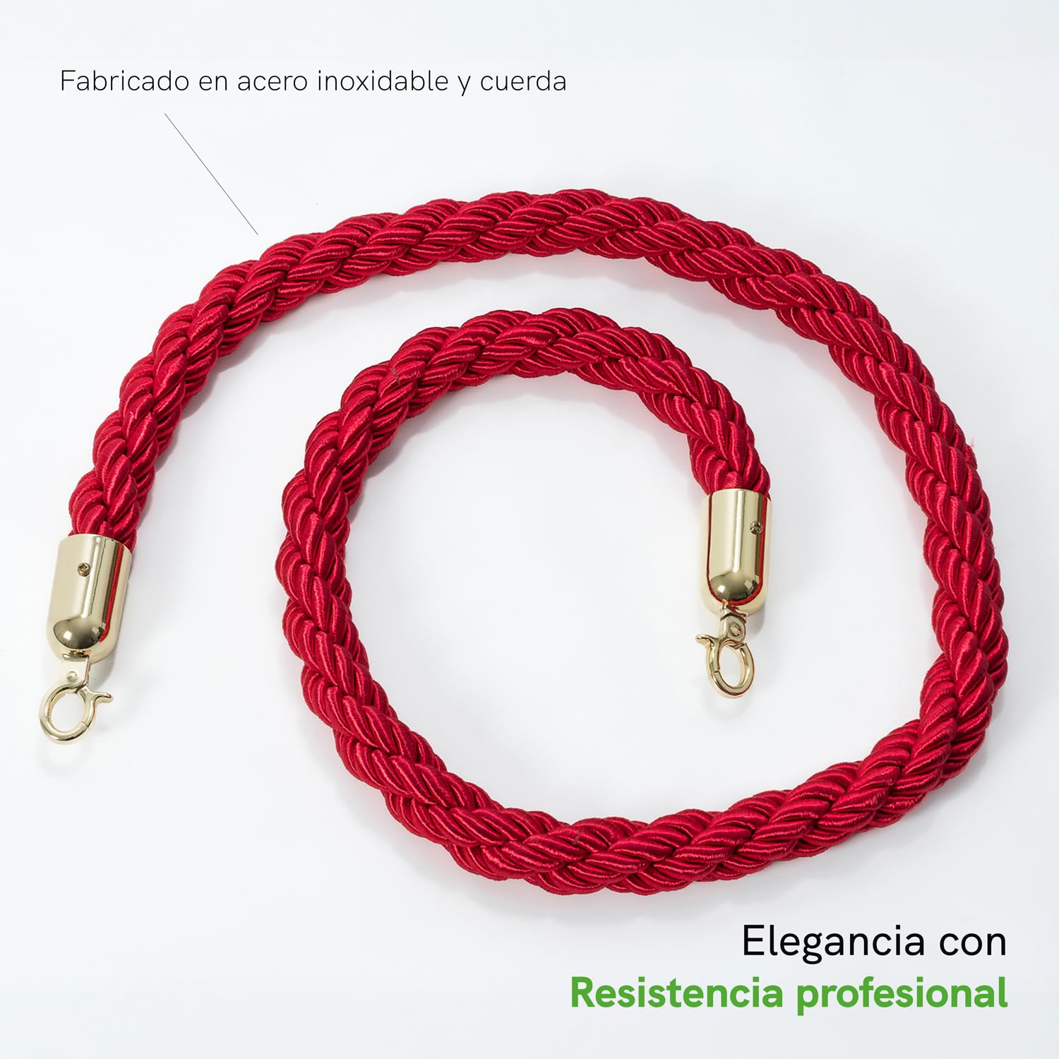 Pack Catenaria Dorada para Eventos Premium y Extensible de Acero | Poste Separador de Acero, Cordón Zona VIP Elegante para Catering. Incluye 2 Mástiles y Cuerda Trenzada. Sol y Carpa